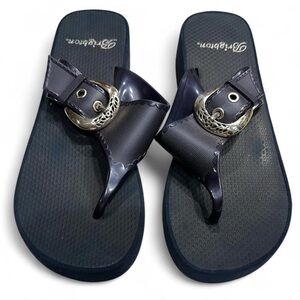 Brighton Women's Dove Navy Wedge Flip Flops With Silver Accents Women’s 6?